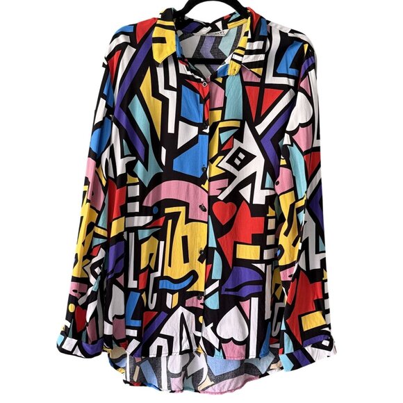 Big Dart Pop Art Print Womens 90s Vintage Button-Up Blouse UK 22 US 18/20 - Picture 1 of 6